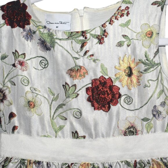 Oscar de la Renta Girls Botanical Floral Jacquard Dress 8 8Y - Picture 2 of 7
